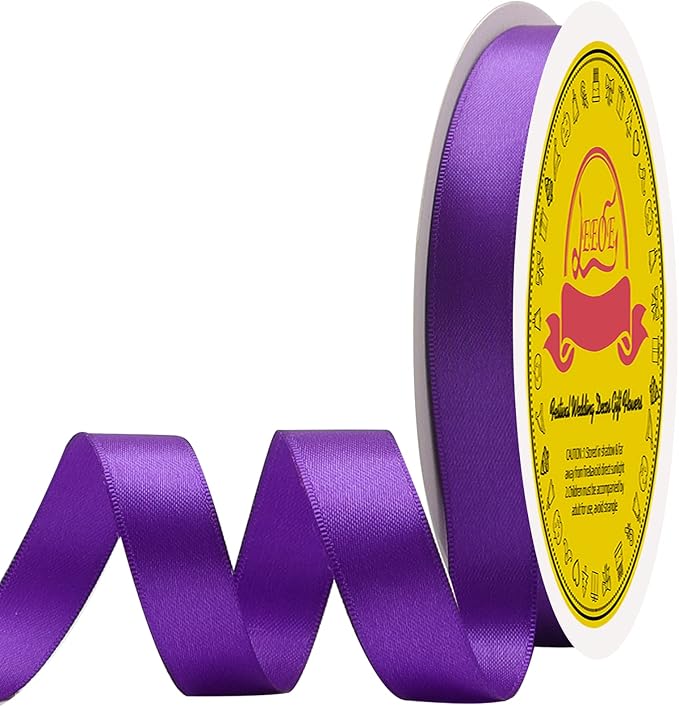 LEEQE Double Face Purple Satin Ribbon 5/8 inch X 50 Yards Polyester Purple Ribbon for Gift Wrapping Very Suitable for Weddings Party Invitation Decorations and More