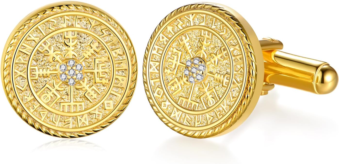 Vikings Cuff Links Mens S925 Sterling Silver Gold Cufflinks for Men Wedding Father's Day Jewelry Gifts for Men Women