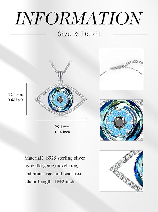 WINNICACA Sterling Silver Evil Eye Necklace Protection Crystal Pendant for Women Good Luck Vintage Evil Eye Pendant Jewelry Birthday Gifts for Women Friend Female