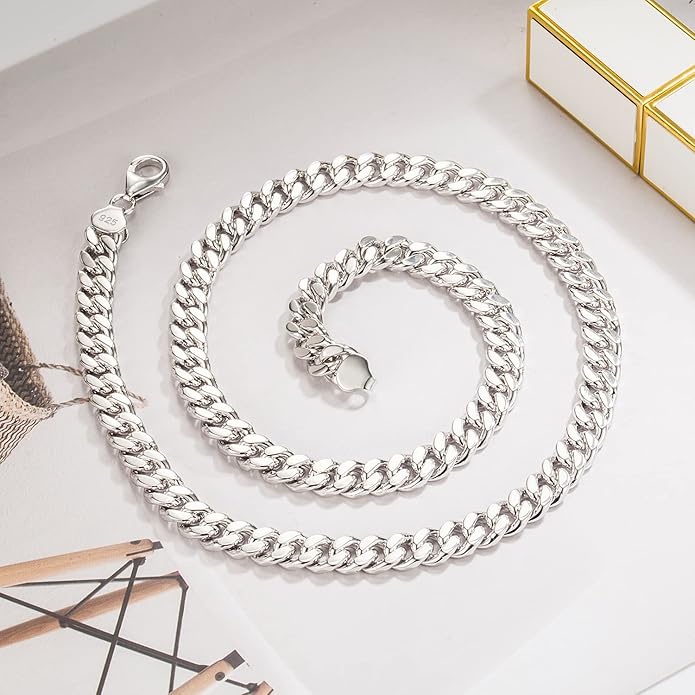 Dankadi Fashion 925 Sterling Silver Solid Miami Cuban Link Chain Necklace 8MM & 12MM- Curb Cuban Thick Big Link Choker For Men 20 "22" 24 "26" 28" Fine Jewelry
