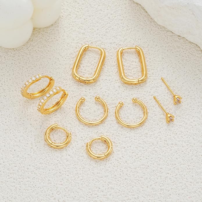 Small Gold Hoop Earrings Set for Women, 14K Gold Plated Lightweight Earrings Sets for Multiple Piercing, Hypoallergenic Huggie Gold Hoops Earrings for Women Jewelry