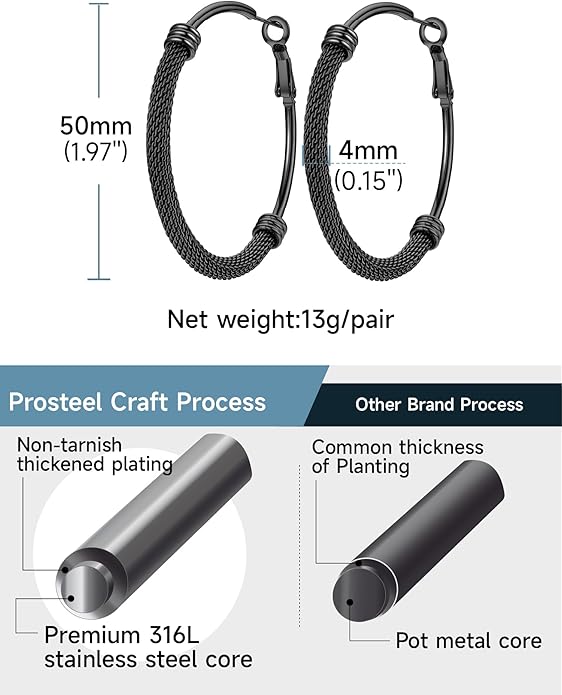 PROSTEEL 30/40/60/80/100mm Chunky Hoop Earrings For Women Gold Plated/Black Stainless Steel Hoops Earrings Statement Jewelry