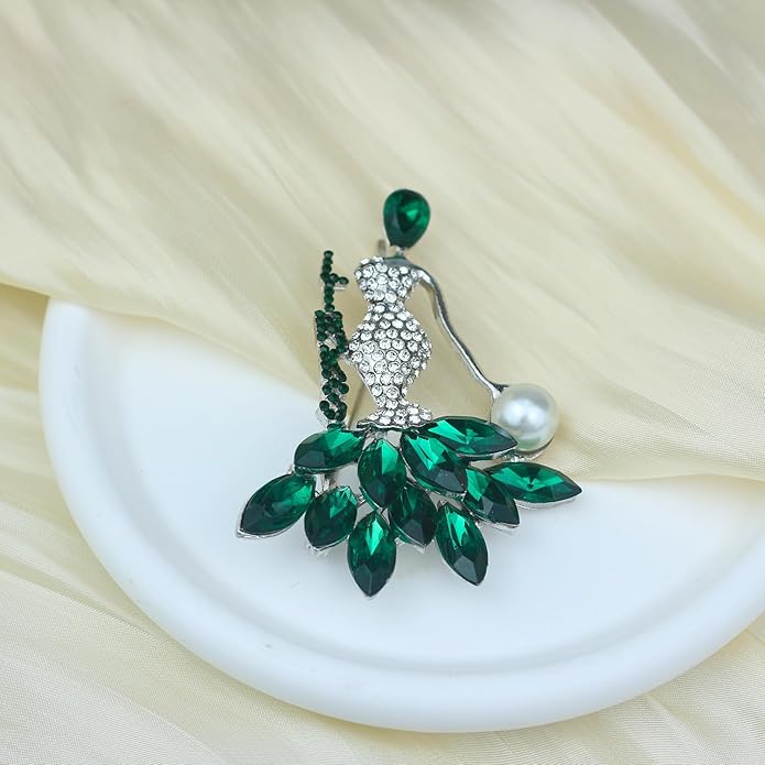 Greek Sorority Brooch Pin for Women Sorority Gift Paraphernalia Jewelry Green Rhinestone Pearl Brooch Pin Sisterhood Graduation Gift for Soror Sister