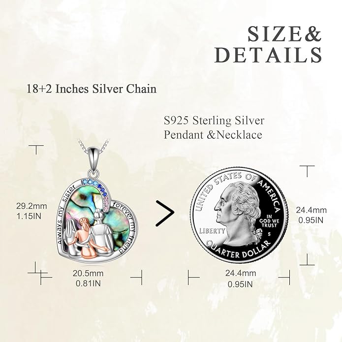 AOBOCO Gifts for Sister 2 3 Sisters Necklace for Women Sterling Silver Sister Crystal Pendant Jewelry Birthday Christmas Gifts for Friend Female Friendship Lasts Forever