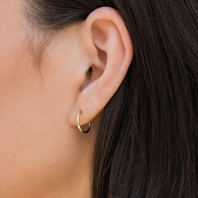 Minimalist Hoops for Women - 14K Gold Open Huggie Hoop Earrings, Hypoallergenic Tiny Hoops in Gold and Silver (Set of 1-5 Pairs)