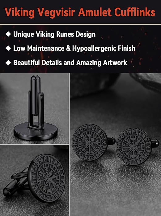 FaithHeart Mens Cufflinks, Norse Viking Tuxedo Shirt Cuff Links, Stainless Steel Cuff Links and Shirt Studs, Gift Box