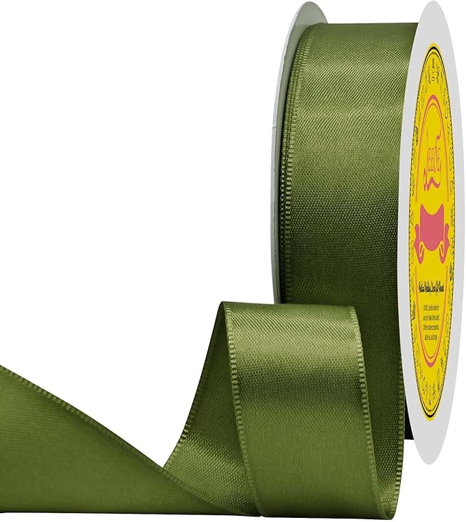 LEEQE Moss Double Face Satin Ribbon 1 inch X 50 Yards Spool Bright Colors Very Suitable for Weddings Gift Package Wrapping Dancer Wand Sewing Party Hair Bow Invitation Decorations and More