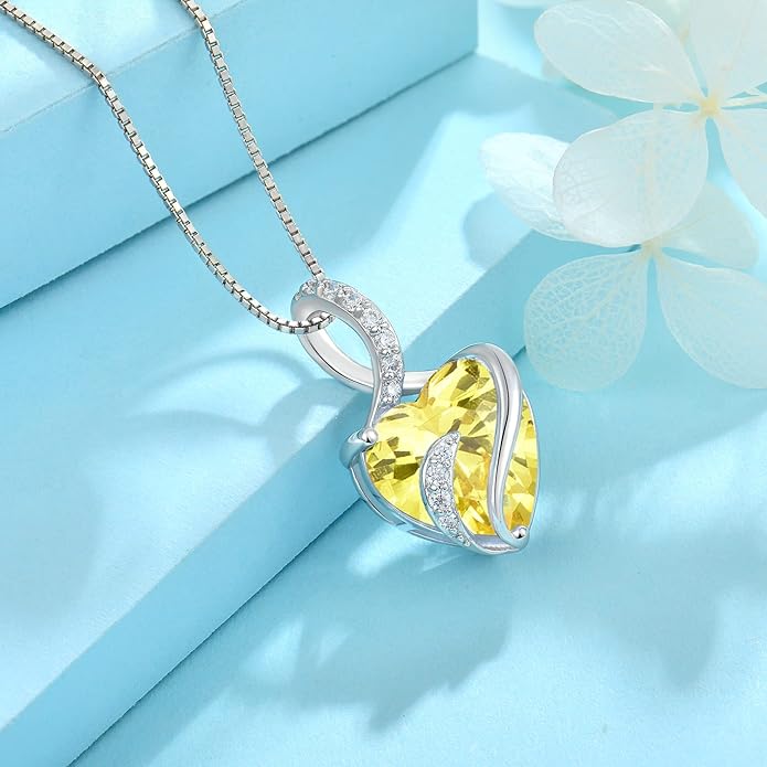 FJ Infinity Birthstone Necklace 925 Sterling Silver Love Heart Pendant Jewelry Gifts for Women