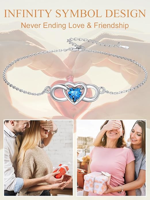 Custom4U Personalized Infinity Ankle Bracelets for Women 925 Sterling Silver Anklet Bracelet Endless Love Symbol Birthstone Charm Adjustable Foot Chain Jewelry Mothers Day Gifts for Mom Wife Women Her