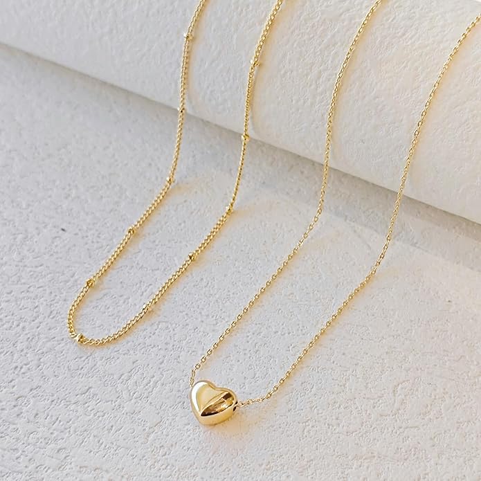 Zeffy Dainty Gold Heart Necklace for Women Trendy 14K Gold/Silver Plate Cute Heart Pendant Choker Necklaces Gold Love Heart Chain Necklace for Women Dainty Gold Jewelry Gifts for Women
