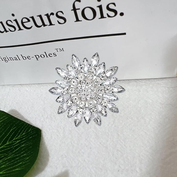 Crystal Rhinestone Brooch for Women Silver Brooch Pins for Women Clear Rhinestone Jewelry Pins for DIY Bridal Wedding Bouquet