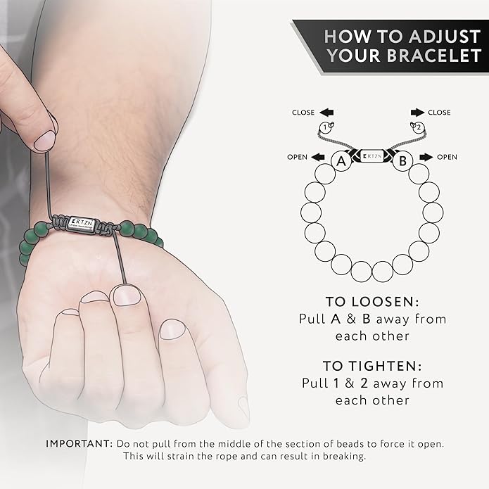 RTZN Jade Bracelet for Men – Premium Artisan Handcrafted Authentic Dark Green Jade Bracelet – 8MM Beaded Stone Mens Jade Bracelets