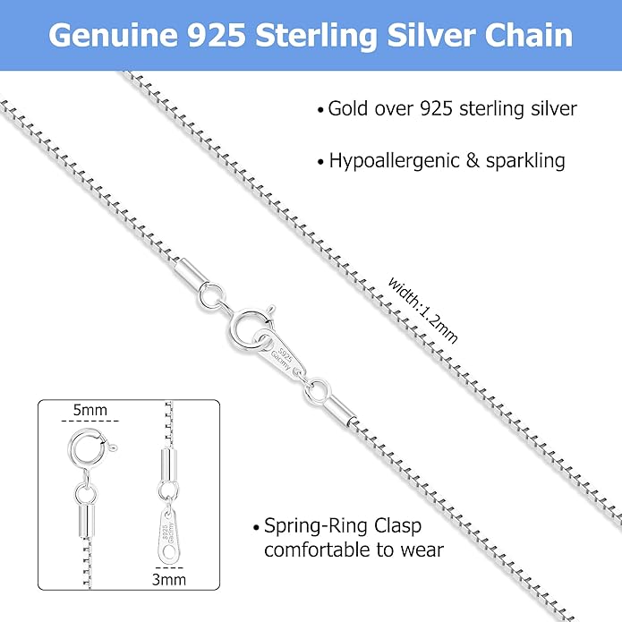 Gacimy 925 Sterling Silver Box Chain Necklace for Women, 0.8MM 1.0MM 1.2MM 1.5MM 1.7MM 2.0MM Width