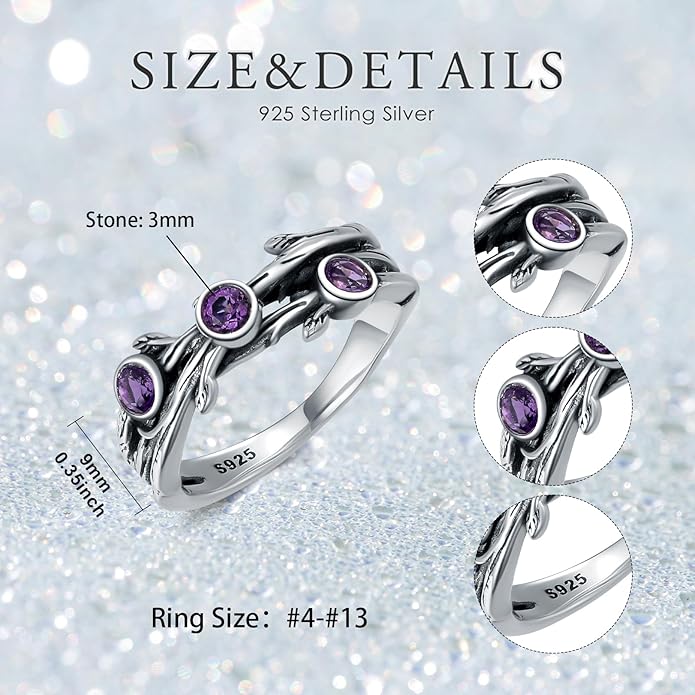 Amethyst Vine Wrap Ring Sterling Silver Vintage Three Purple Amethyst Statement Rings February Birthstone Gift for Her
