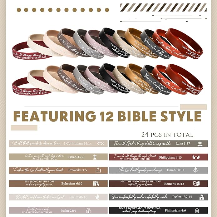 Ecation Bible Verses Bracelets Bulk Scripture Silicone Wristbands Inspirational Motivational Quote Rubber Wristbands Christian Bracelets for Easter Carnival Party Favors