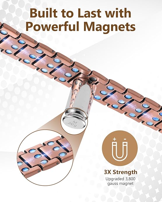 Feraco Copper Bracelet for Men 3X Strength,Magnetic Therapy Bracelet Copper Jewelry with Powerful 3800 Gauss Magnets,Premium Fold-Over Clasp