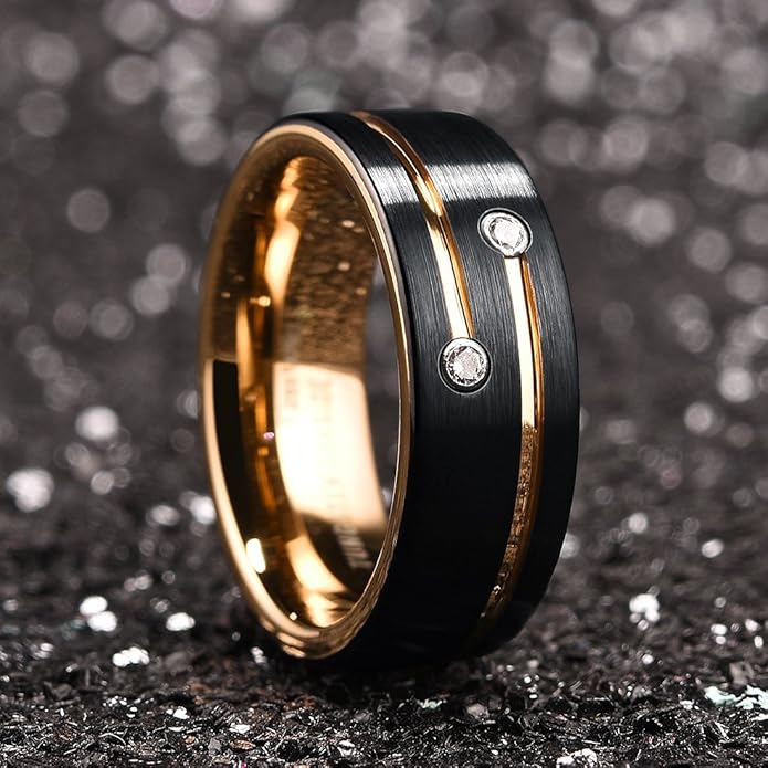 King Will Mens Tungsten Wedding Band with Cubic Zircon Inlay 7mm/8mm Flat Cut Comfort Fit Engagement Rings