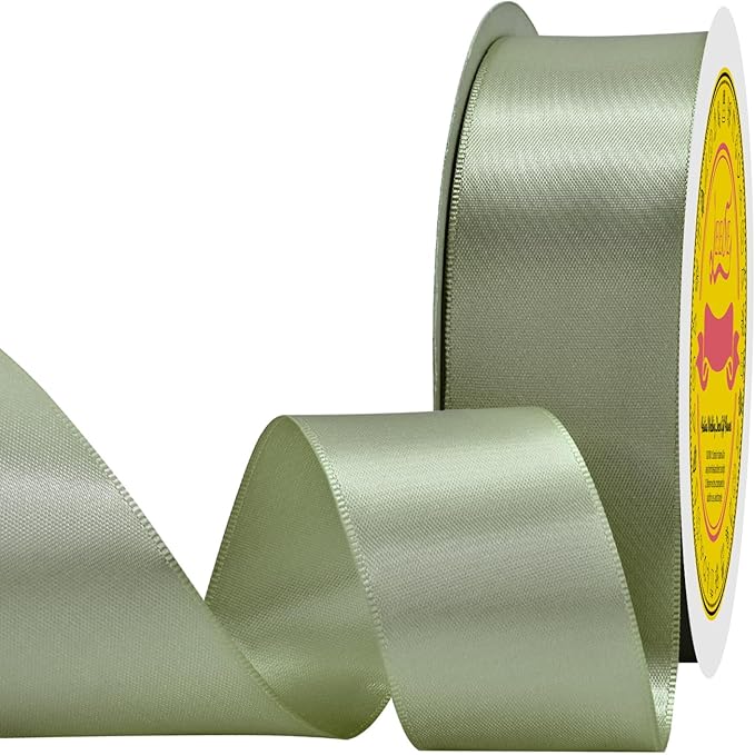 LEEQE Double Face Spring Moss Satin Ribbon 1-1/2 inch X 50 Yards Polyester Spring Moss Ribbon for Gift Wrapping Very Suitable for Weddings Party Hair Bow Invitation Decorations and More