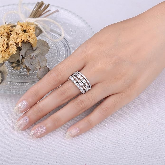 JewelryPalace 14K Gold Plated 925 Sterling Silver Rings for Women, Cubic Zirconia Promise Rings for Her, Stackable Wedding Bands Rings for Women Set Size 4-12