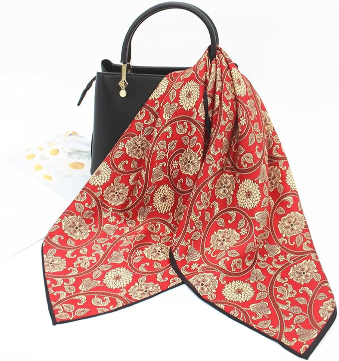 ANDANTINO 100% Mulberry Silk Square Scarf for Hair-25.6" X25.6'' Women Men Natural Silk Neckerchief Digital Printed Headscarf