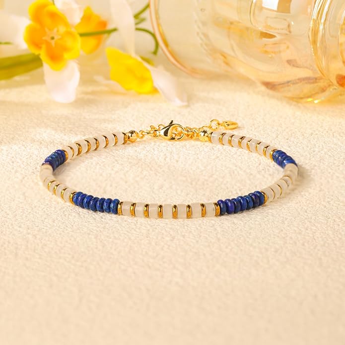 XIJIN Natural Stone Beaded Anklets for Women Handmade Beach Boho Turquoise Beads Ankle Bracelet Jewelry Gift for Her