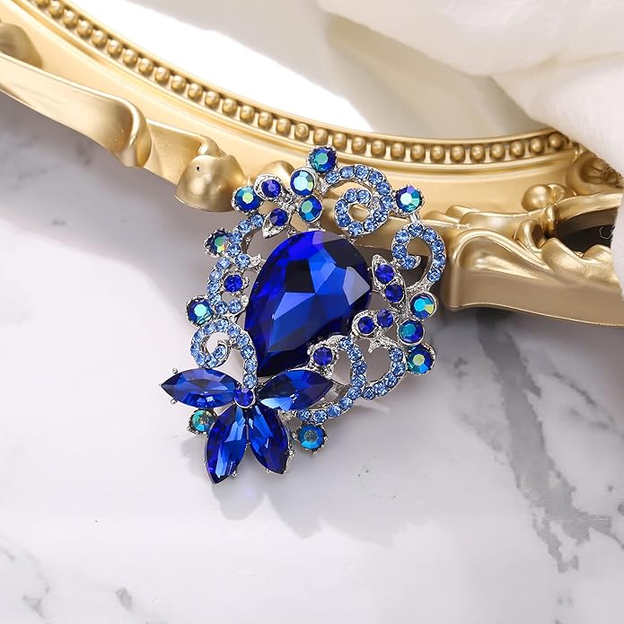 BriLove Elegant Crystal Teardrop Marquise Bouquet Brooch Pin for Women