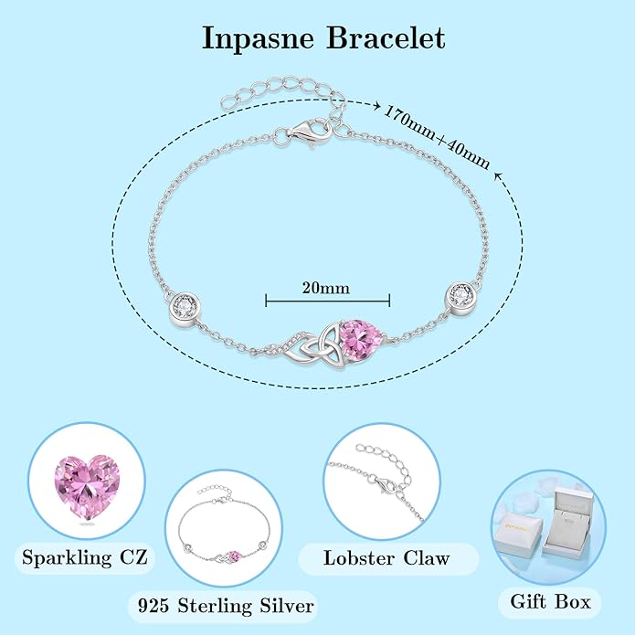 Infinity Celtic Knot Bracelet 925 Sterling Silver Birthstone Bracelet Irish Jewelry Gifts for Women