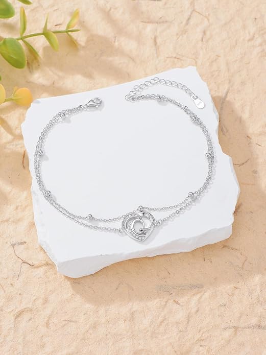 Dorunmo Initial Anklet 925 Sterling Silver Letter A-Z Layered Heart Anklet Beach Jewelry Birthday Gifts for Women