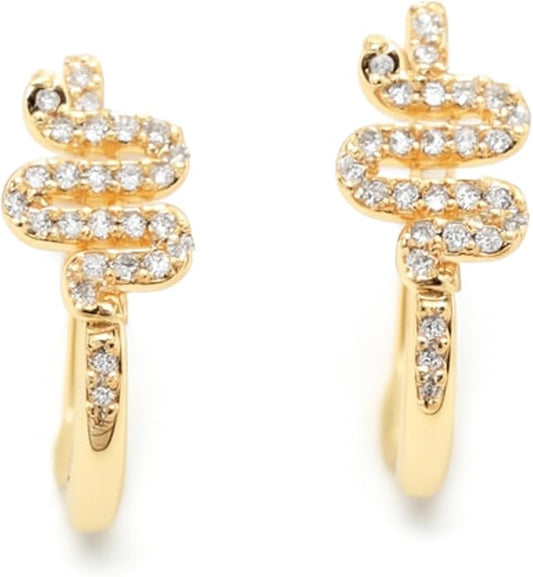 Gold Snake Hoop Earring with Cubic Zirconia – 20mm Elegant Serpent Design for Women – Hypoallergenic Fashion Jewelry.KT0037