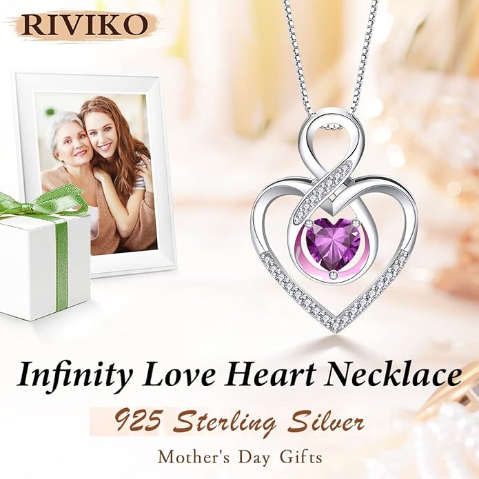 RIVIKO Infinity Heart Symbol Necklace for Women 925 Sterling Silver Love Heart Pendant Valentine's Day Mother's Day Anniversary Birthday Christmas Jewelry Gifts for Women Mom Wife Sister Her Friends