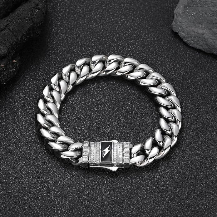 18K Gold Bracelet Cuban Chain Cold 18K Gold Hip Hop Miami Solid Cuban Chain Bracelet Men's Mosan Diamond Buckle Men's Gift
