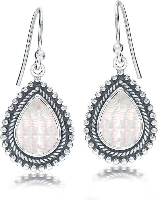 Charmsy 925 Sterling Silver Antique Mother of Pearl Drop Earrings for Women