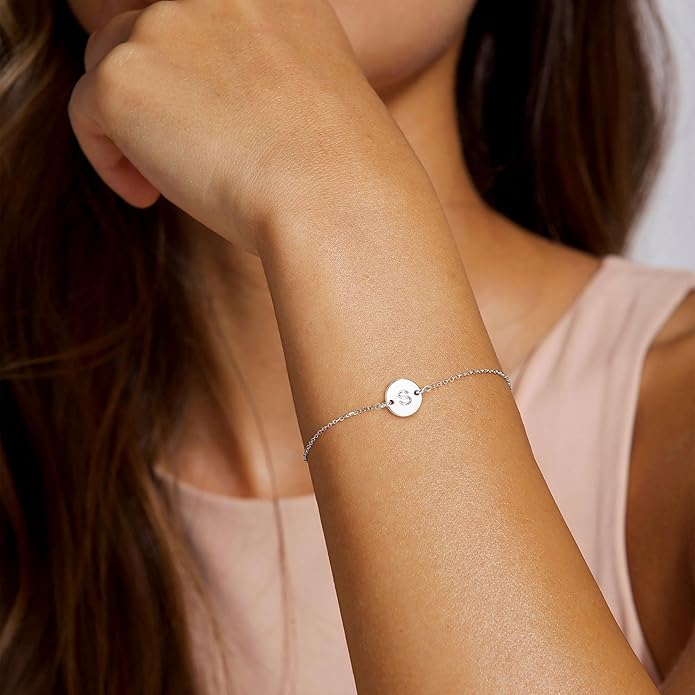 Ursteel Gold Initial Bracelet for Women Trendy - Personalized A-Z Letter Cute Bracelet for Women, Dainty Gold Coin Disc Womens Jewelry Gifts