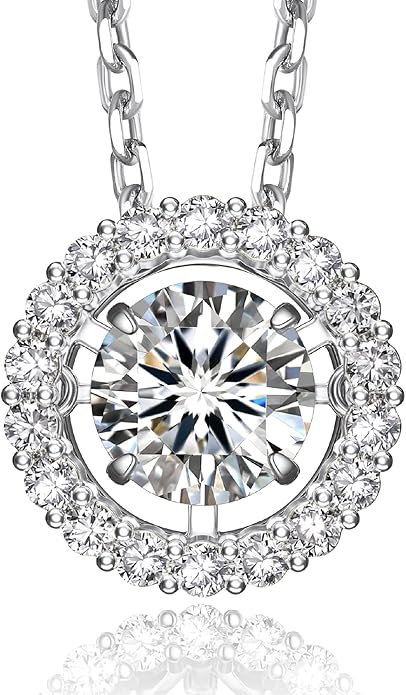 MomentWish Floating Necklace for Women, 0.5/1 Carat Dancing Moissanite Necklace for Her 925 Sterling Silver Pendant Anniversary Birthday Christmas Gift for Wife Mom Girlfriend