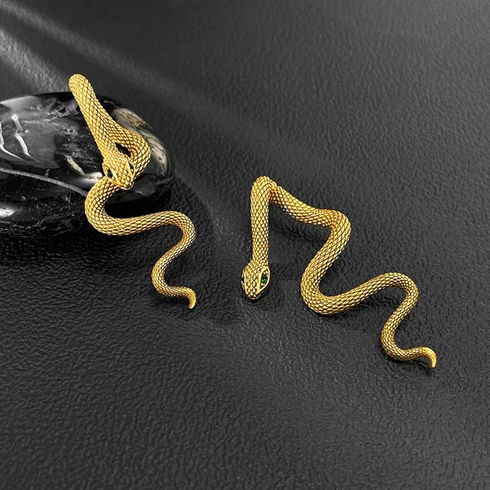 snake shaped personalized earrings with stainless steel pattern inlaid with emerald gemstones, showcasing unique charm for daily parties