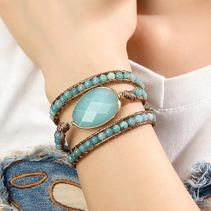 ZOSOJONA Boho Wrap Bead Bracelet for Women - Handmade Adjustable Natural Stone Beaded Bracelets Rope Yoga Healing Bracelet Bangle Hippie Jewelry