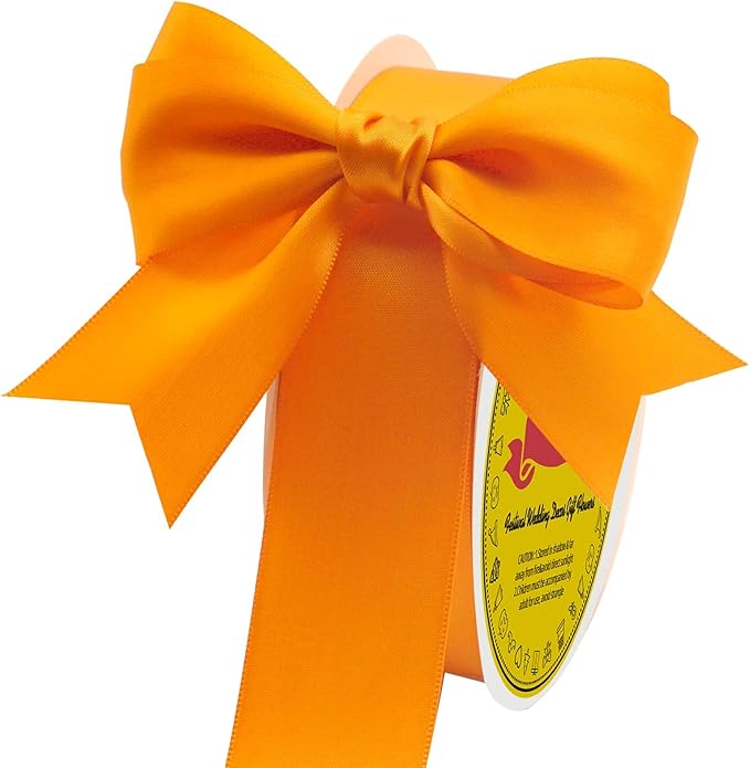 LEEQE Double Face Autumn Orange Satin Ribbon 1-1/2 inch X 50 Yards Polyester Autumn Orange Ribbon for Gift Wrapping Very Suitable for Weddings Party Invitation Decorations and More