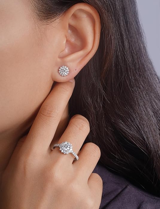 IMOLOVE Moissanite Stud Earrings for Women in Sterling Silver Hypoallergenic 1-3CT D Color Round Cut Moissante Earrings