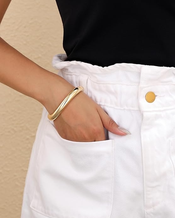 Bangle Bracelets for Women | 14K Gold Plated Trendy Wide Bracelets | Hinged Arm Cuff Bangles Chunky Bracelet for Women