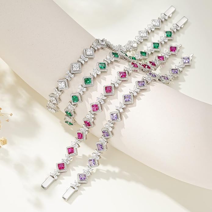 Iefil Tennis Bracelets for Women - 925 Sterling Silver Birthstone Tennis Bracelet, Anniversary Birthday Gifts, Birthstone Jewelry for Women Wife Mom Daughter