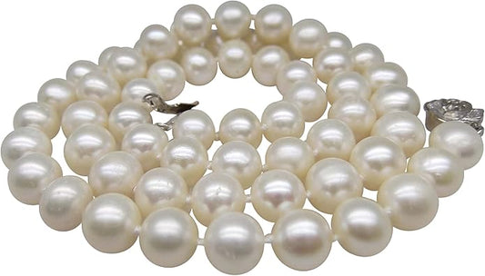 II ROUND PEARL II Real Pearl Necklace for Women Ivory Beige Cream White Pearls Jewelry Men Cultured Freshwater Sterling Silver Wedding