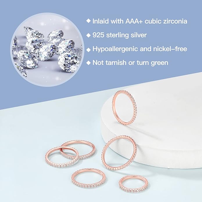 Suplight 925 Sterling Silver Wedding Band Rings, Full Cubic Zirconia Wishbone Ring Love/Lucky Engagement Promise Rings For Women, Size 4-12 (with Gift Box)