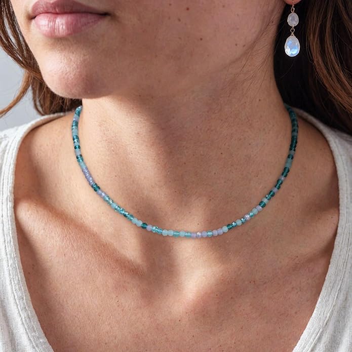 JSJOY Tiny Crystal Beaded Choker Necklaces for Women Colorful Beaded Necklace Dainty Choker Necklaces Simple Boho Jewelry Gifts for Teens Handmade Bead Necklaces Gifts