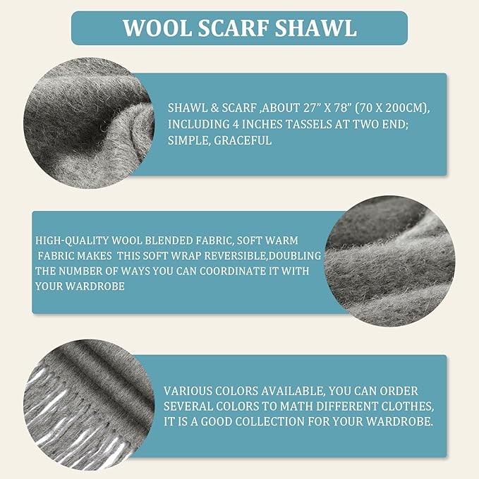 FLEESOFT Winter Wool Scarf Shawl -Thick Oversized Pashmina Shawl Wrap,Soft Warm Winter Scarves,Travel Blanket Scarf for Women