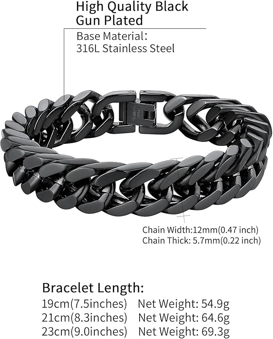 ChainsHouse Stainless Steel Cuban Link Bracelet, 8mm/12mm/17mm Width, 7.5"/8.3"/9", 18K Gold Plated Chain Wrist Bracelets for Men Women, Send Gift Box