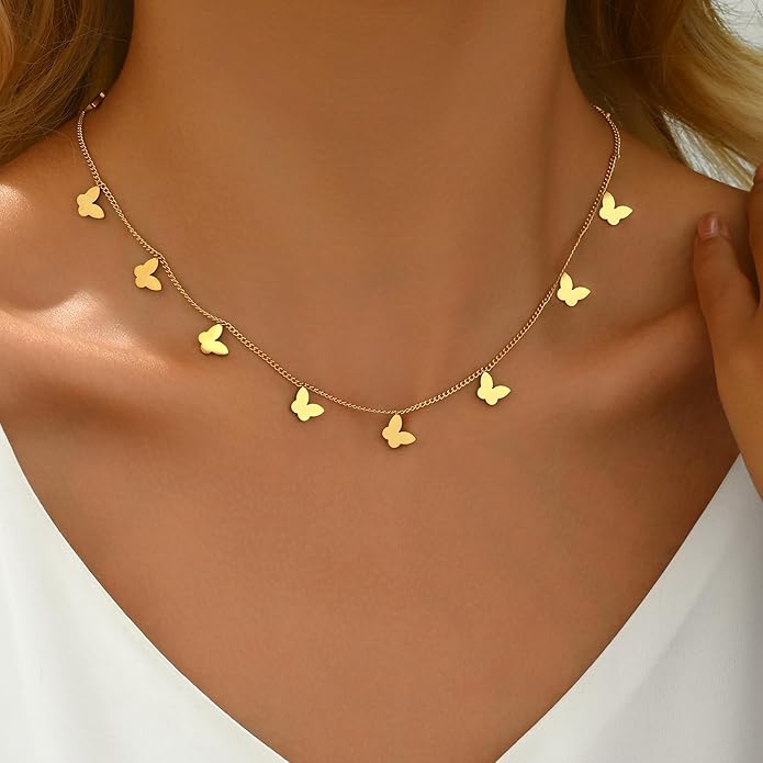 Gold Chain Necklace for Women 18K Gold Plated Stainless Steel Necklace Dainty Star Cross Heart Choker Chains Simple Delicate Minimalist Trendy Jewelry