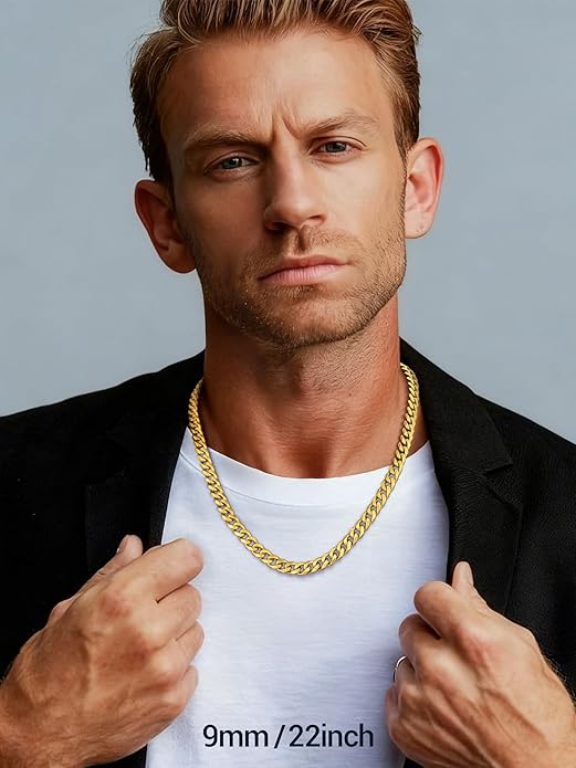 PROSTEEL Miami Cuban Link Chain for Men, 18K Gold/Black/Stainless Steel Necklace,6mm/9mm/12mm Width, Upgrade Clasp & Durable Chain for Mens Womens Jewelry,18"-30",with Gift Box