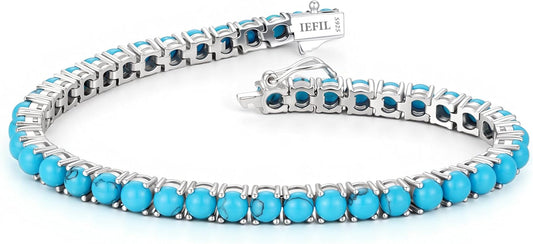 Iefil Christmas Gifts for Women - Size 6.5" - 7" Sterling Silver Tennis Birthstone Bracelet, Anniversary Birthday Gifts for Women