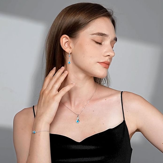 Birthstone Bracelets for Women 925 Sterling Silver Created Gemstone Bracelet Infinity Pendant Jewelry for Her, 6.7"+1.2"