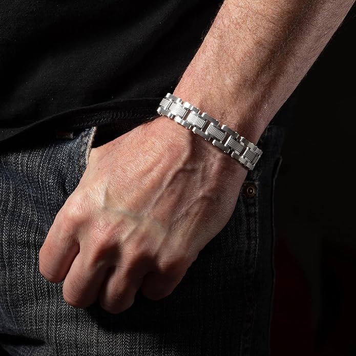 Men Bracelet Stainless Steel men black bracelet Link diamond silver bracelet blue particles jewelry Men chain Gift Boxes